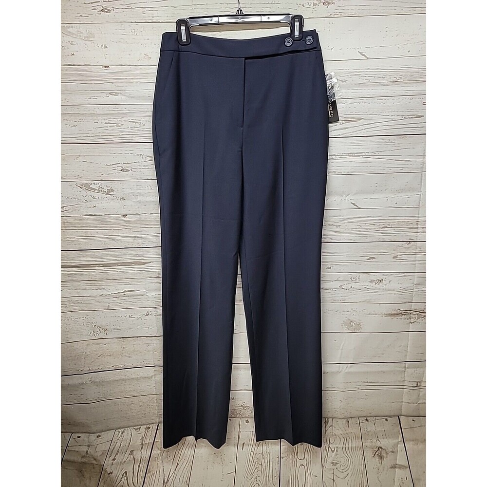 NEW Louben Navy Dress Pants Flat Front Zip High Waist Wool Blend Womens Sz 8‎